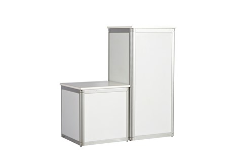 Podie i hvidt med aluprofil<br/>H:104 cm B:50 cm D:50 cm